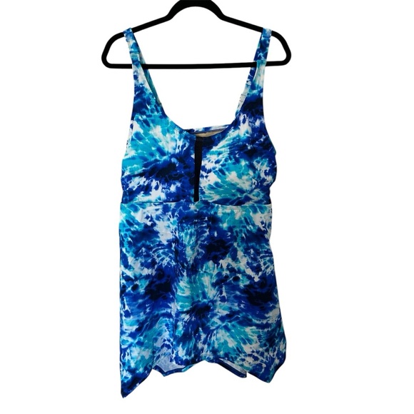 Swimsuits for All Women’s Blue Tie Dye Flowy Tankini Swim Top Size 22 NWT - Picture 1 of 10